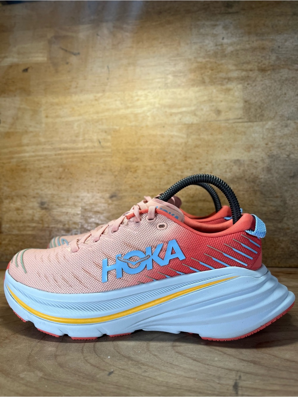 Hoka One One Bondi X Womens Size 7 Running Shoes Sneakers Camellia Peach Parfait - Picture 4 of 12